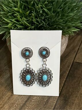 Turquoise Silver Drop Earrings - Women's Fashion Jewelry